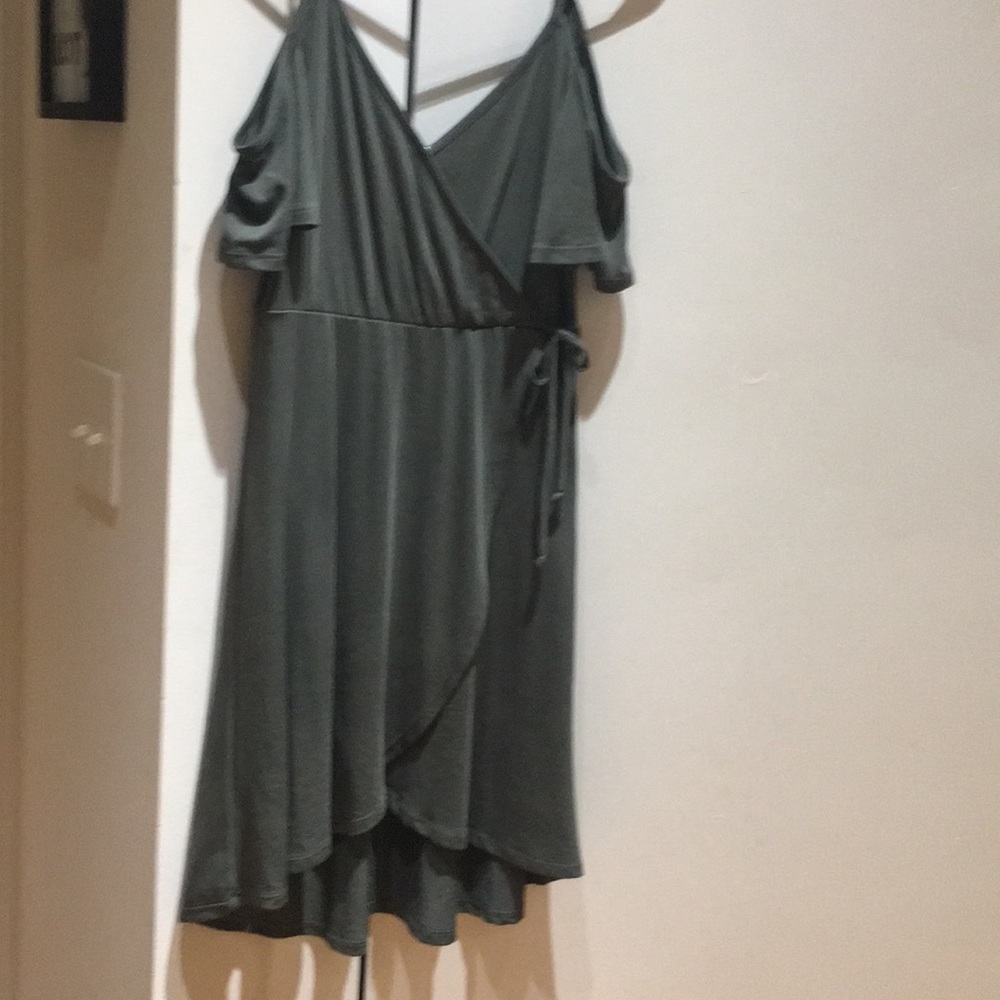 Cold shoulder faux wrap dress